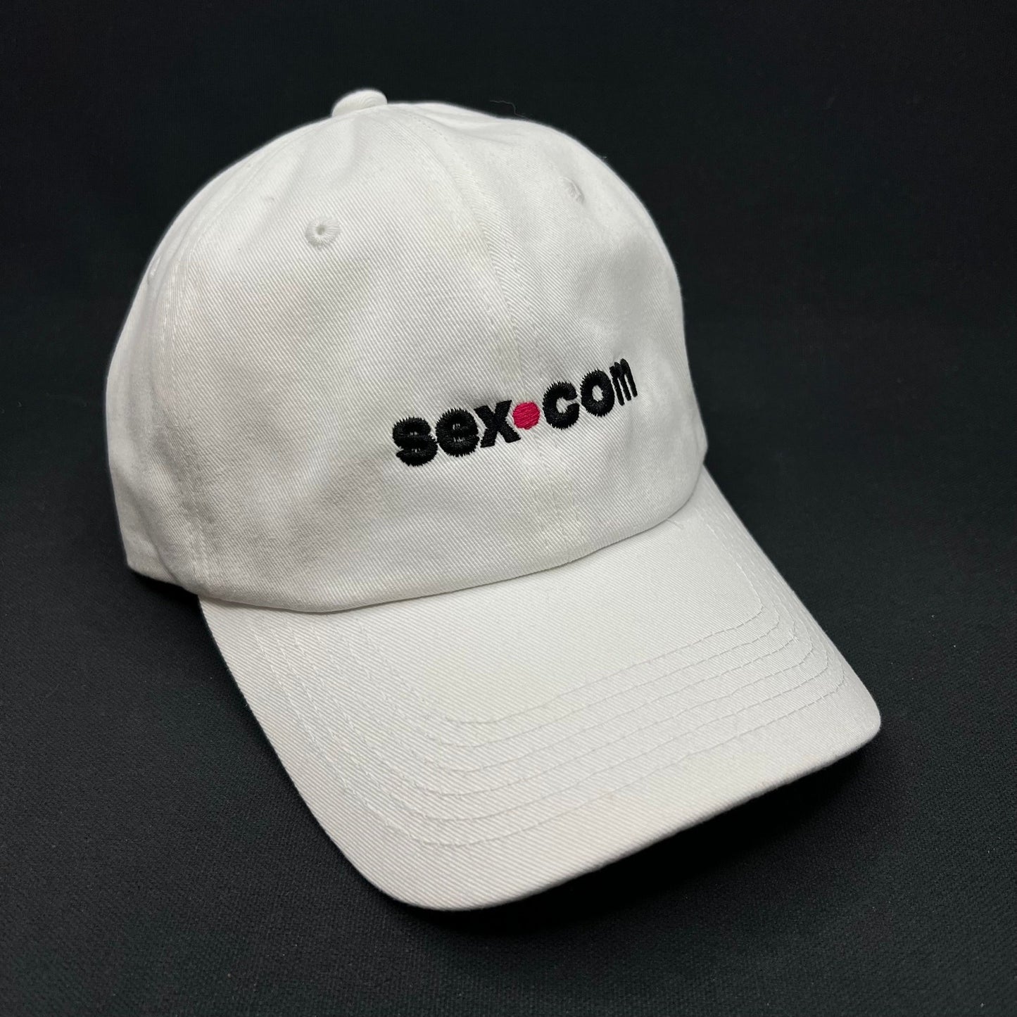 Sex.com White Strapback Hat Minimal Logo Adult Promo Cap Clean