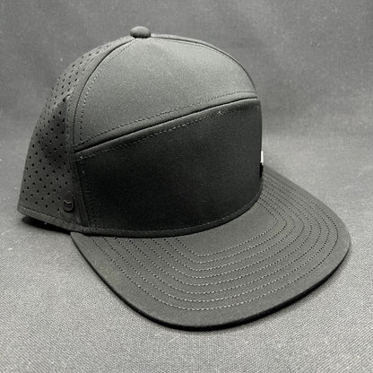Melin Trenches Hydro Black Snapback Hat Water Resistant Performance Cap