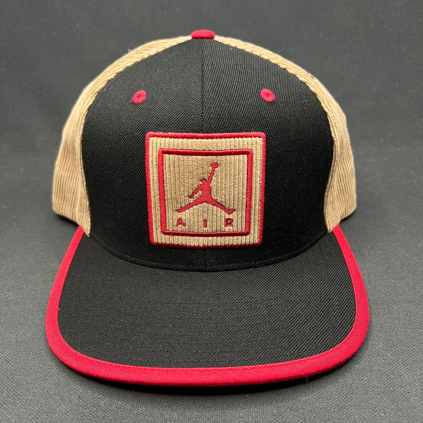 Nike Air Jordan Corduroy Patch Strapback Hat Black Red Tan