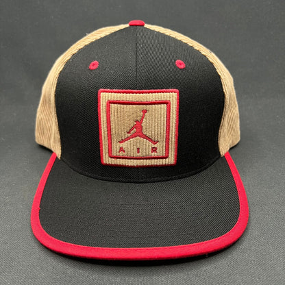 Nike Air Jordan Corduroy Patch Strapback Hat Black Red Tan