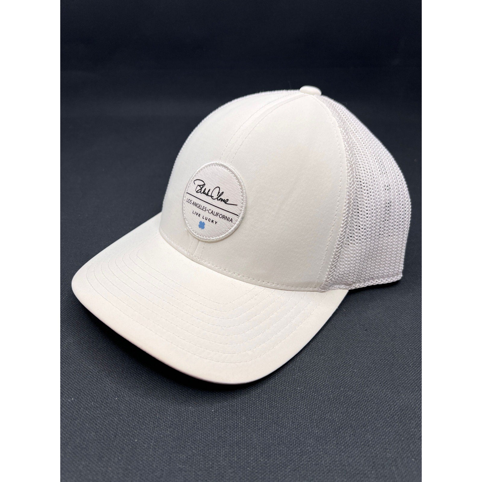 Rare Black Clover Sample Not for Sale Trucker Hat Live Lucky White