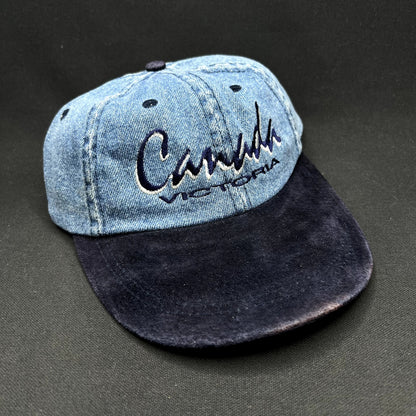 Vintage Canada Victoria Denim Snapback Hat Suede Brim Cityscape