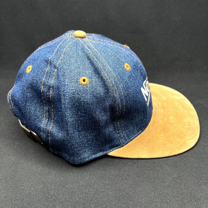 Vintage Nestlé Denim Suede Strapback Hat Otto Cap Distressed USA
