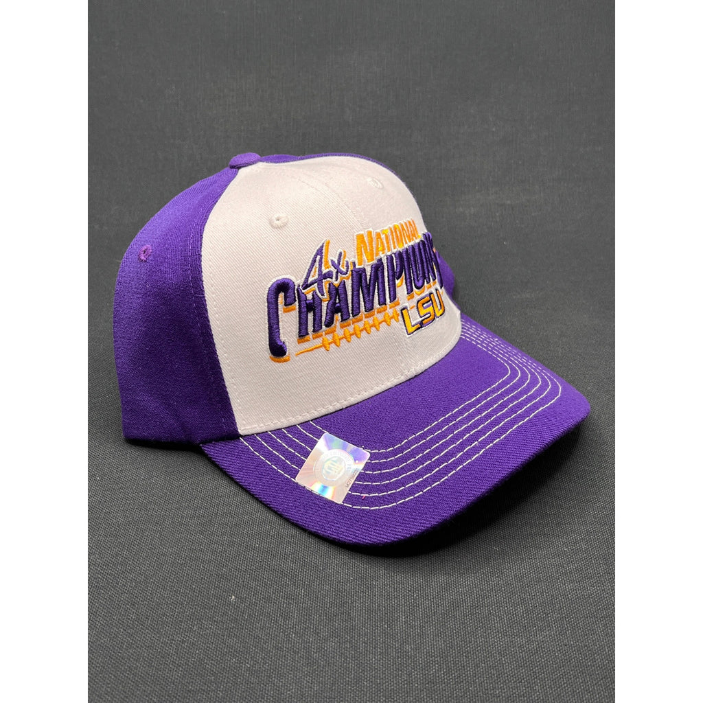 LSU Tigers 4× National Champions Hat – Top of the World Purple/White