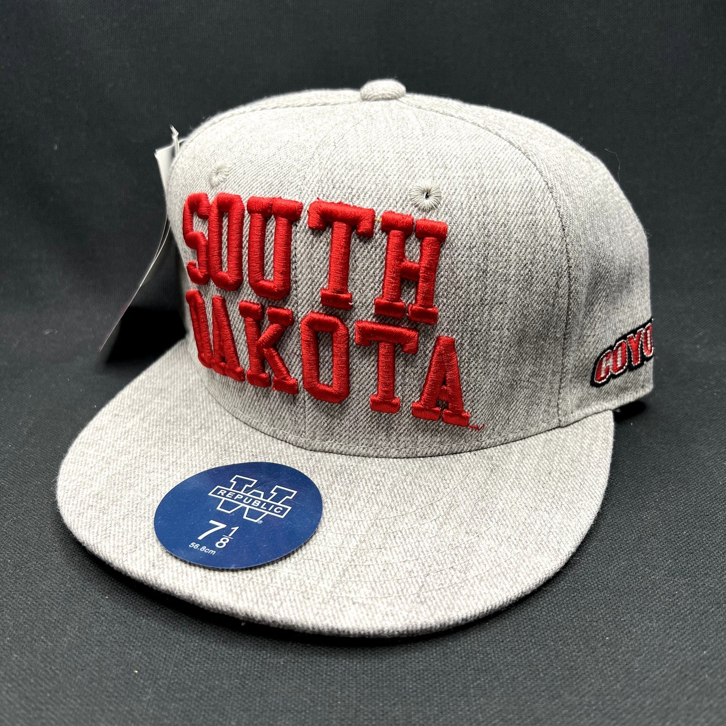 South Dakota Collegiate Licensed Fitted Hat 7 1/8 Gray Red