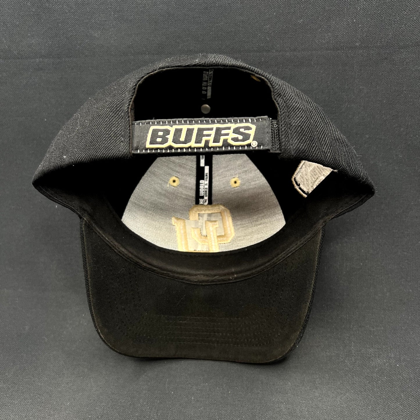Colorado Buffaloes CU Black Gold Strapback Hat Top of the World Adjustable Cap