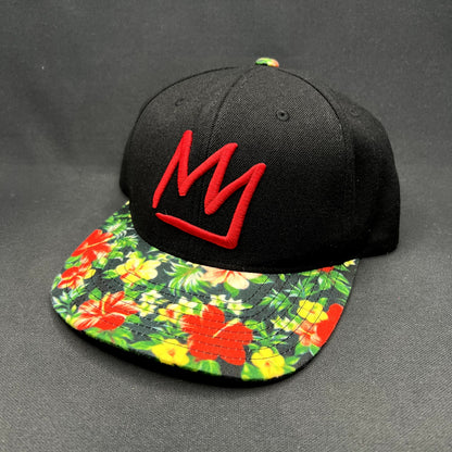 Mammoth Mountain Tropical Floral Brim Snapback Hat Black Resort Cap