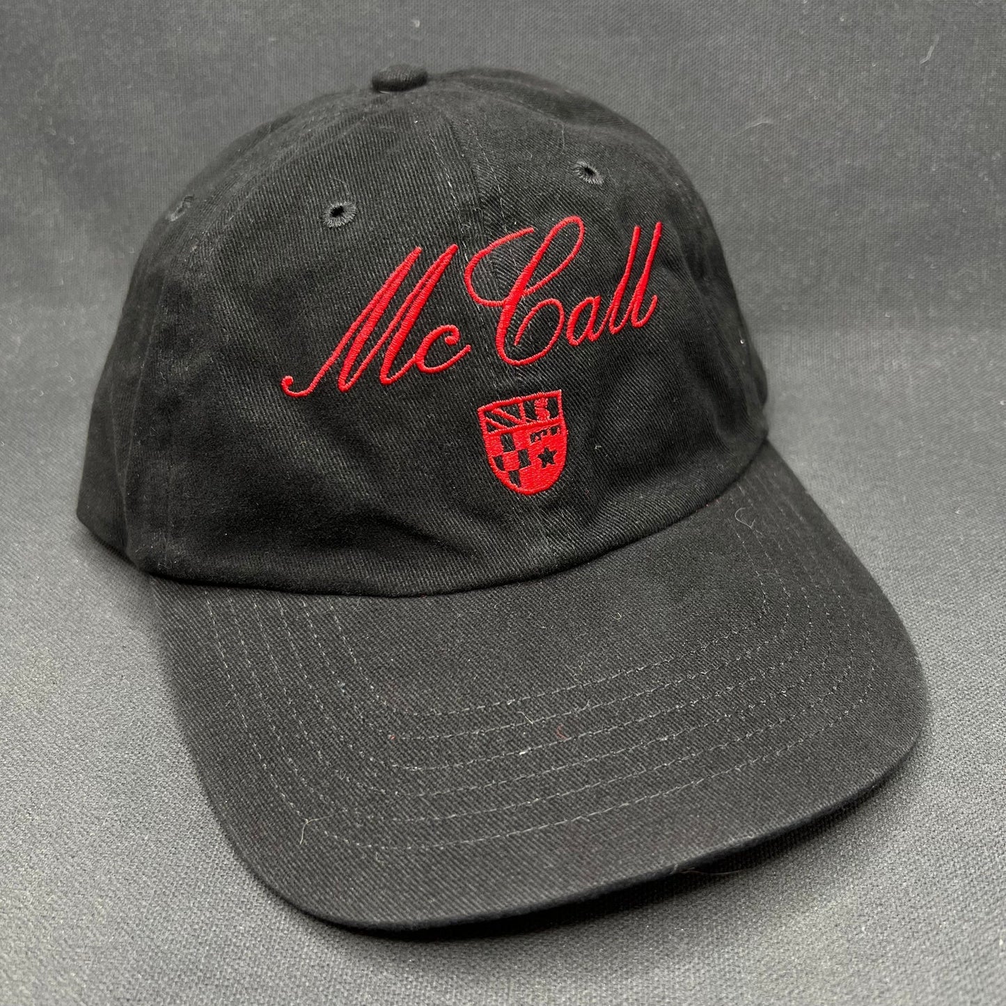McCall Motor Works Strapback Hat Black Red Script USA Flag Cap