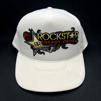 Y2K Rockstar Energy Drink Trucker Hat Nissun Snapback White