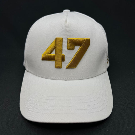 Charlie Kirk “47” Gold Embroidered Snapback Hat White