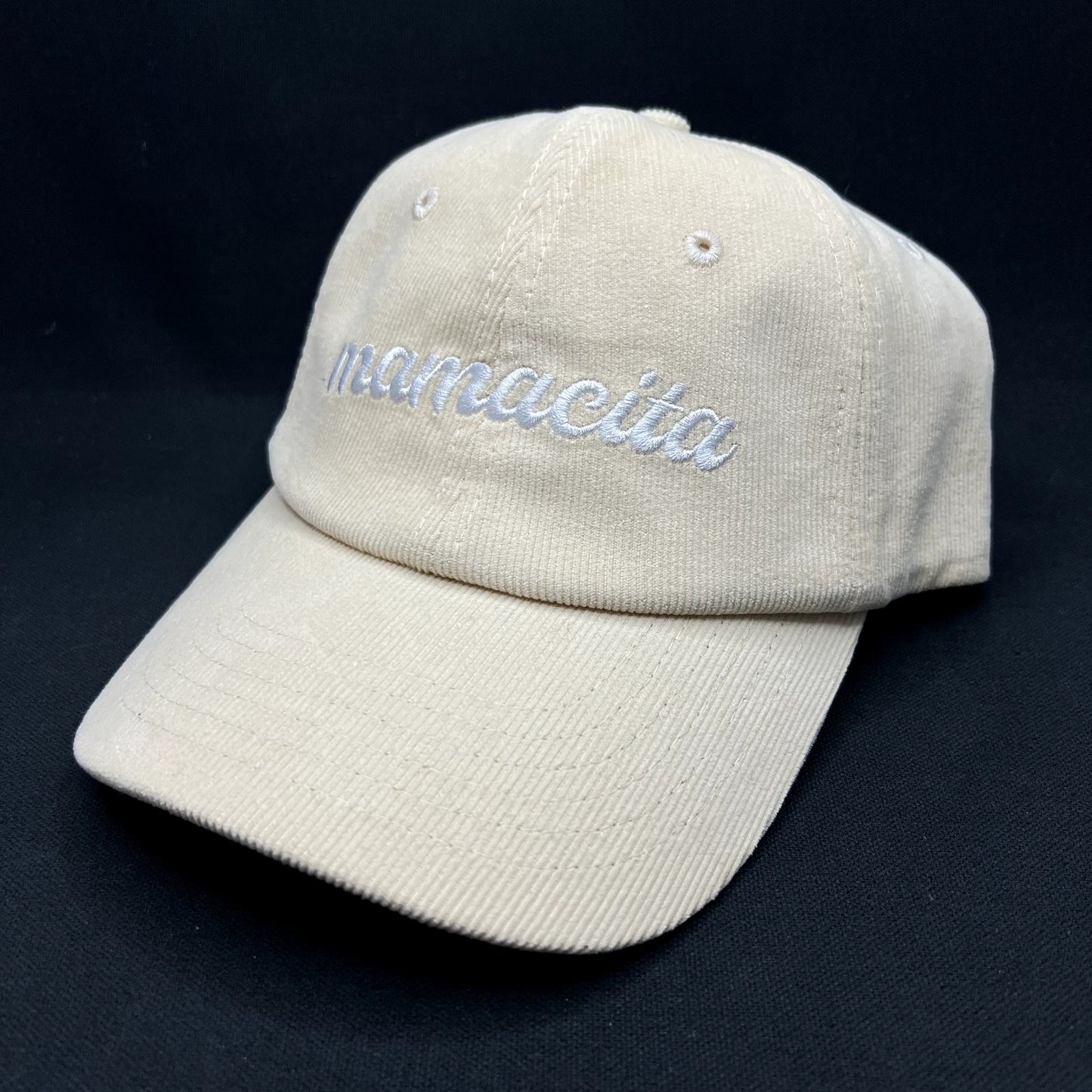 Mamacita Sunshine Studios Corduroy Strapback Hat Cream White