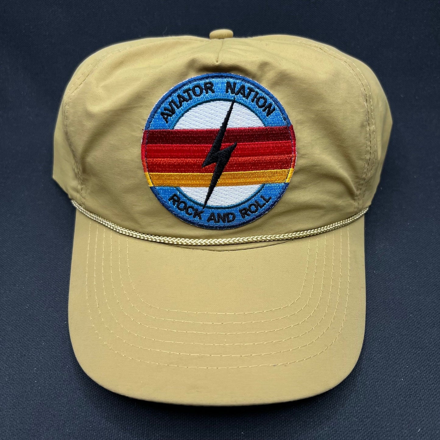 Aviator Nation Rock & Roll Patch Strapback Hat Tan