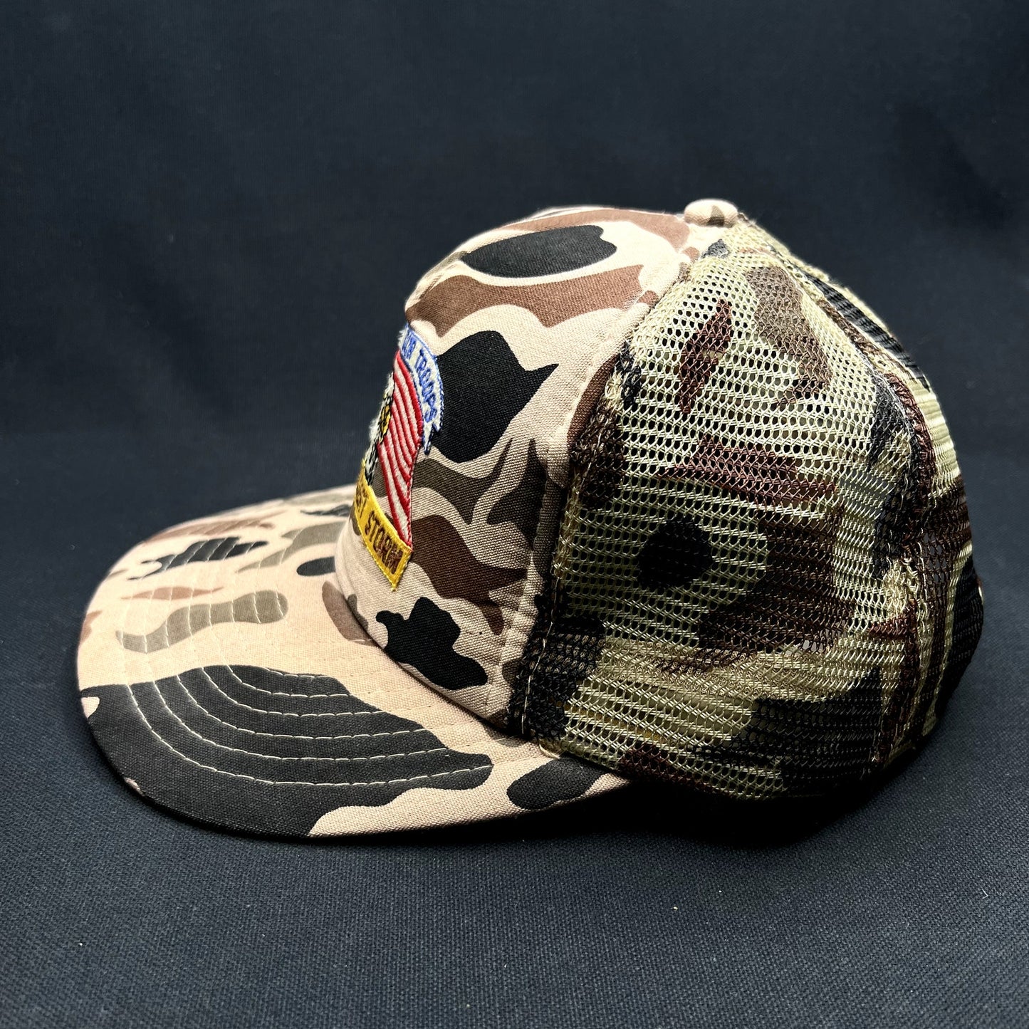Vintage Operation Desert Storm Support Our Troops Camo Trucker Snapback Hat