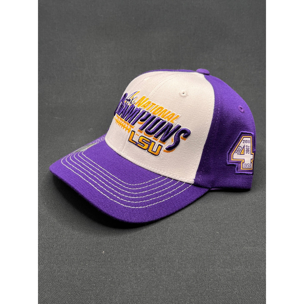 LSU Tigers 4× National Champions Hat – Top of the World Purple/White
