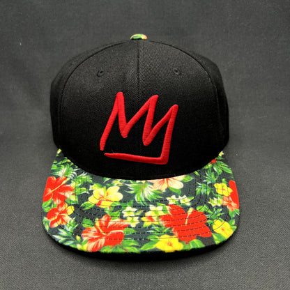 Mammoth Mountain Tropical Floral Brim Snapback Hat Black Resort Cap