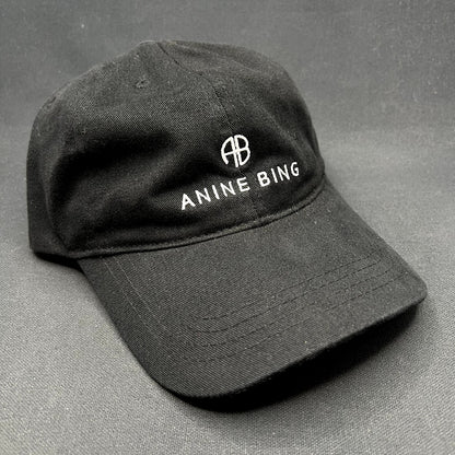 Anine Bing Sport Logo Strapback Hat Black Designer Cotton Dad Cap One Size