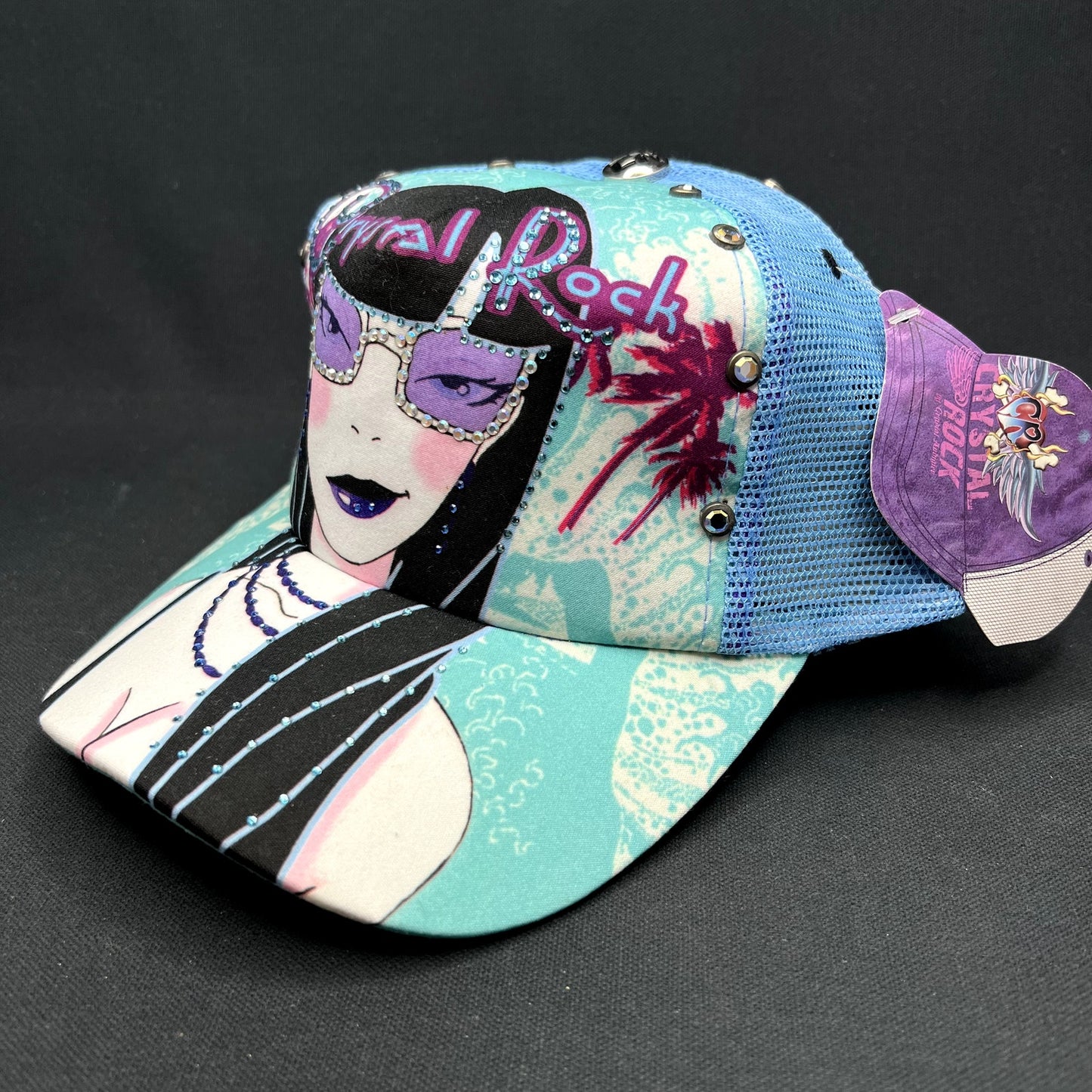 Crystal Rock Christian Audigier Rhinestone Trucker Hat Y2K NWT