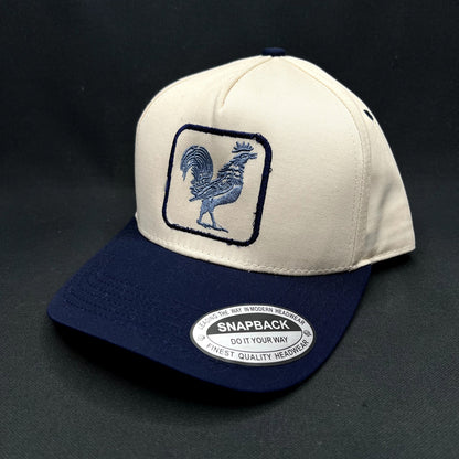 The Flying Cock NYC Rooster Snapback Hat Navy Cream Embroidered Rooster Cap NWT
