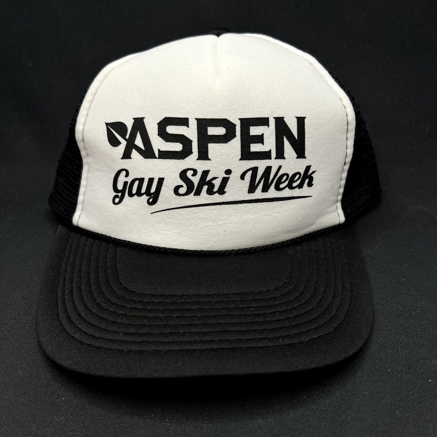 Vintage Aspen Gay Ski Week Otto Trucker Snapback Hat Black White