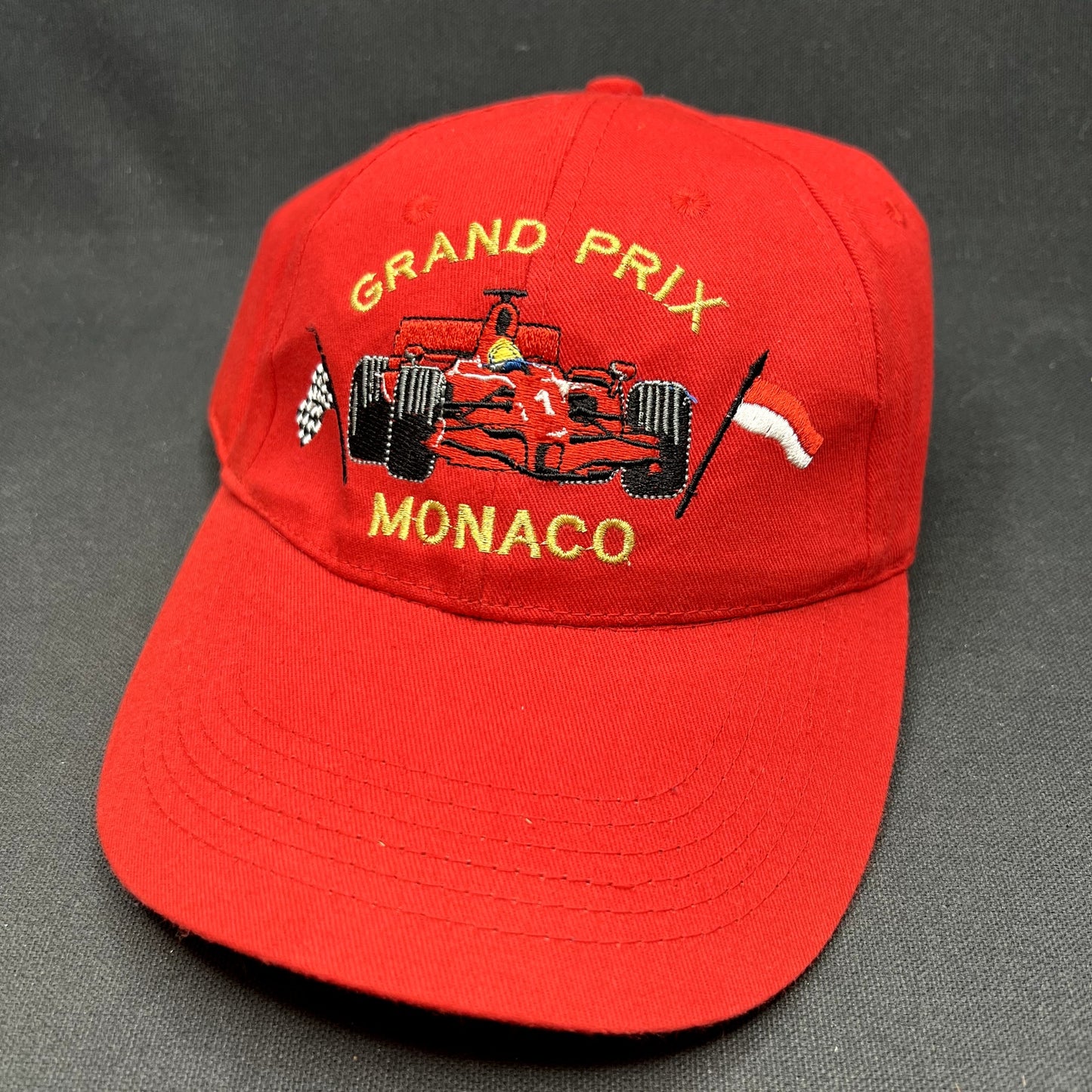 Vintage Monaco Grand Prix Formula 1 Strapback Racing Hat Red