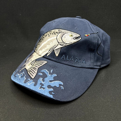 Vintage Alaska Rainbow Trout Fishing Strapback Hat Arctic Circle Enterprises Embroidered