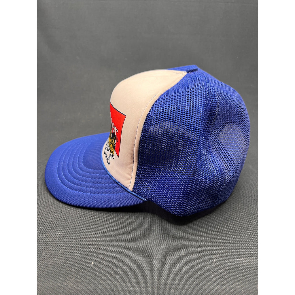 Vintage Budweiser Brewery 1980s Trucker Hat Blue Mesh Foam Snapback Beer Logo