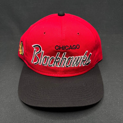 Vintage 90s Chicago Blackhawks Sports Specialties Script Snapback Hat