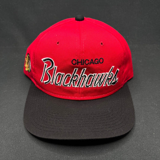 Vintage 90s Chicago Blackhawks Sports Specialties Script Snapback Hat