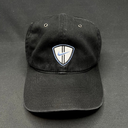 Vintage Nike Soccer Shield Strapback Hat Black Swoosh Cap Y2K