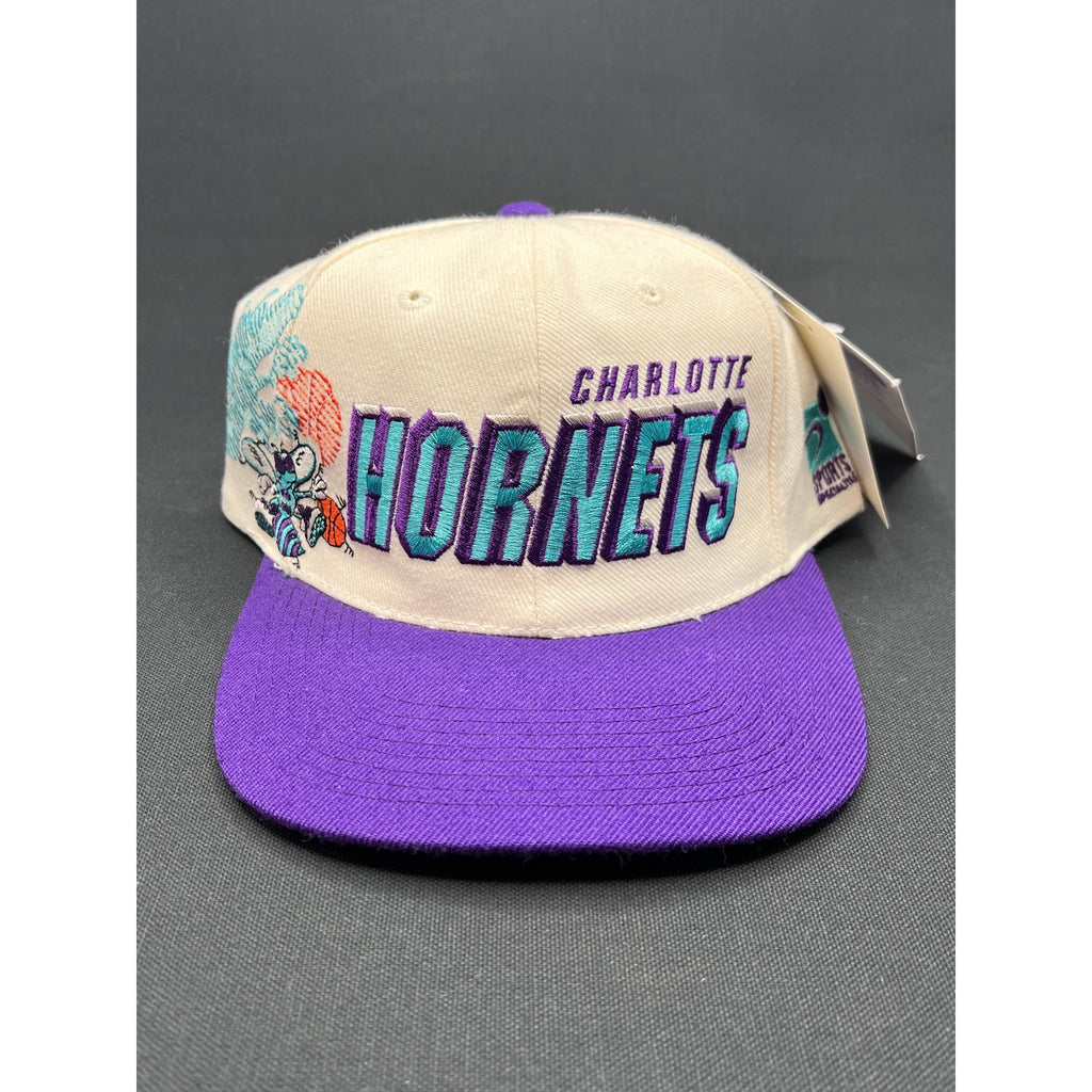 Vintage Charlotte Hornets Shadow Script Hat by Sports Specialties NWT
