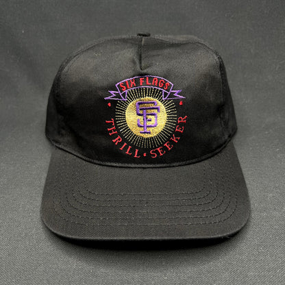 Vintage 90s Six Flags Thrill Seeker Snapback Hat Black USA