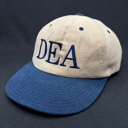 Vintage DEA Strapback Hat Yupoong Cotton Two Tone Blue Tan Cap