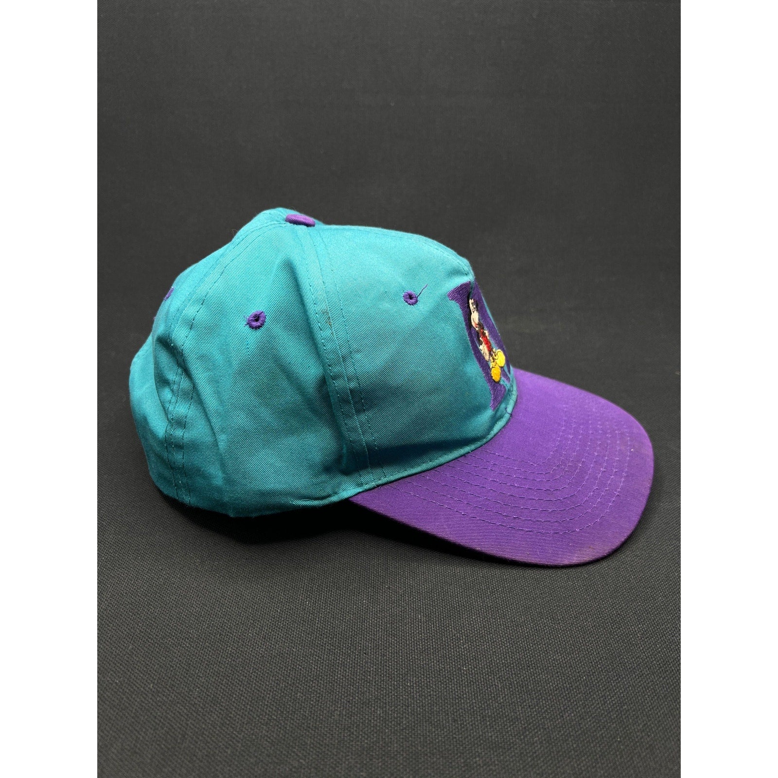 Vintage 1990s Mickey Mouse “M” Hat – Teal & Purple Snapback by Mickey Unlimited (Disney)