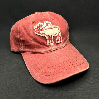 Vintage Retro Elk Deer Strapback Hat Distressed Red Washed Cotton Dad Cap