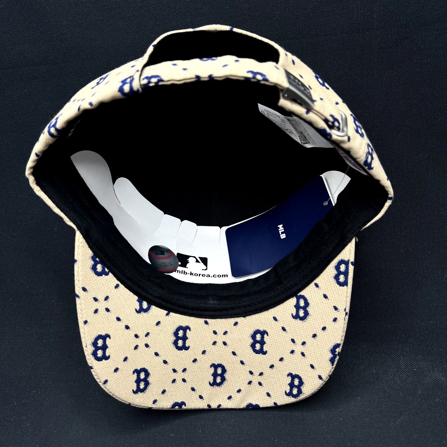 MLB Korea Boston Red Sox Monogram Strapback Hat Beige Blue Cap