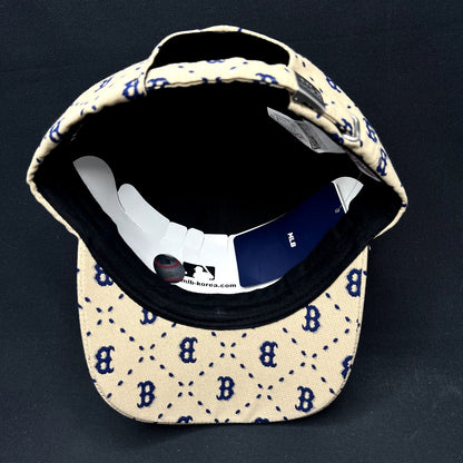 MLB Korea Boston Red Sox Monogram Strapback Hat Beige Blue Cap