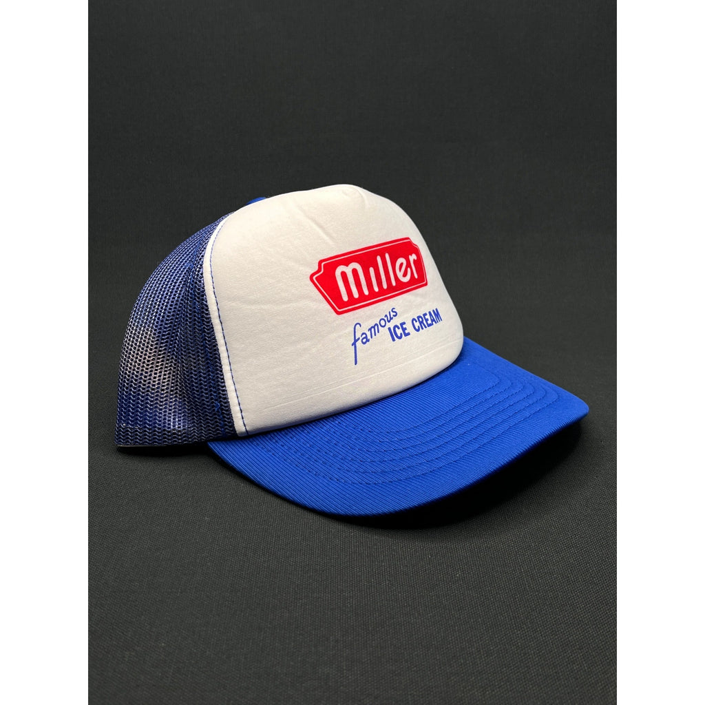 Vintage Miller Famous Ice Cream 80s Mesh Trucker Hat Taiwan R.O.C. Made Snapback