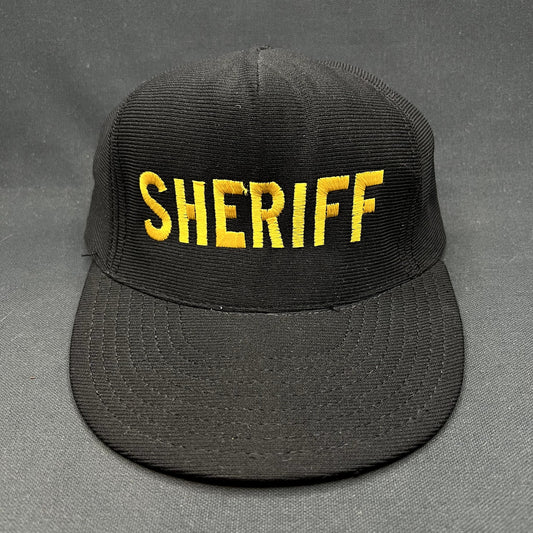 Vintage Sheriff Snapback Hat USA Eagle Crest Black Corduroy Cap