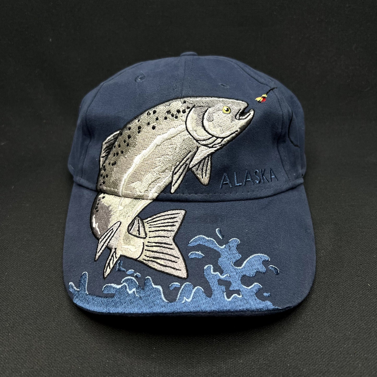Vintage Alaska Rainbow Trout Fishing Strapback Hat Arctic Circle Enterprises Embroidered