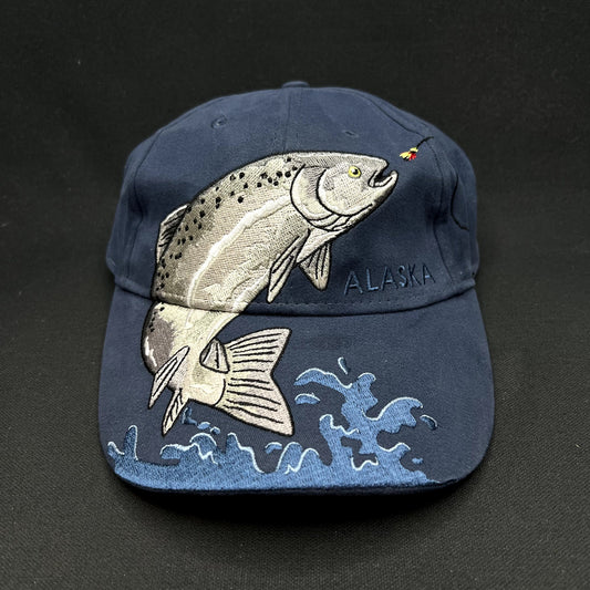 Vintage Alaska Rainbow Trout Fishing Strapback Hat Arctic Circle Enterprises Embroidered