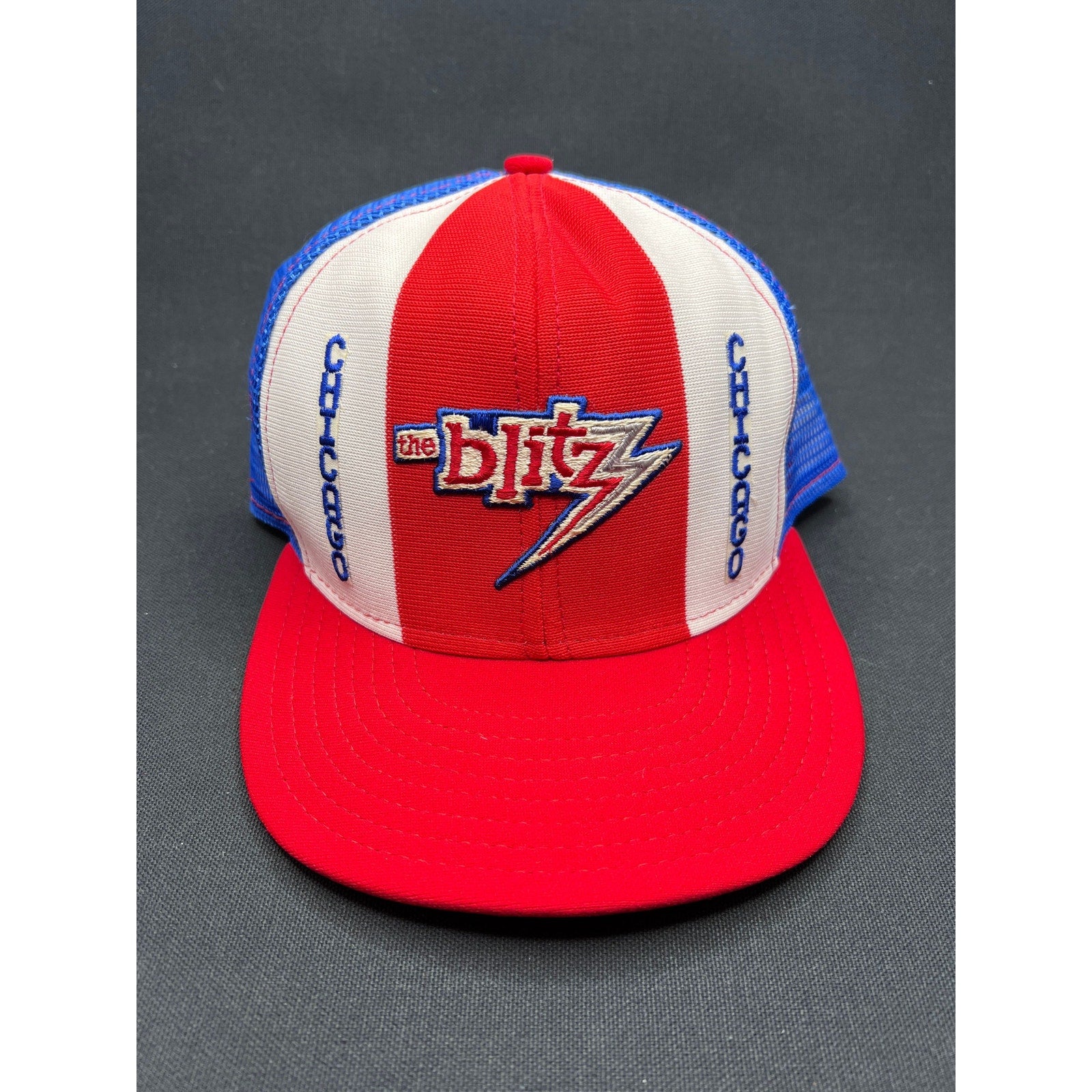 Vintage 1980s Chicago Blitz USFL Snapback Trucker Hat AJD Lucky Stripes USA