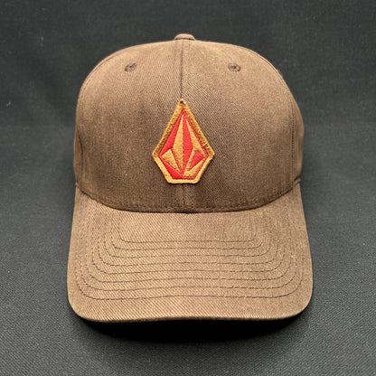 Y2K Volcom Stone Logo Brown Flexfit Skate Surf Hat S/M