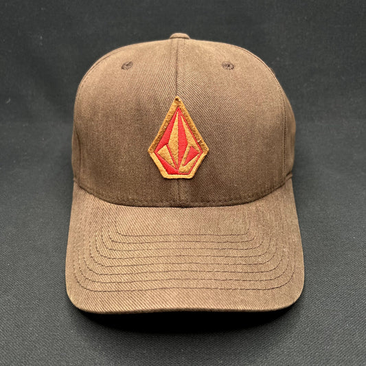 Y2K Volcom Stone Logo Brown Flexfit Skate Surf Hat S/M