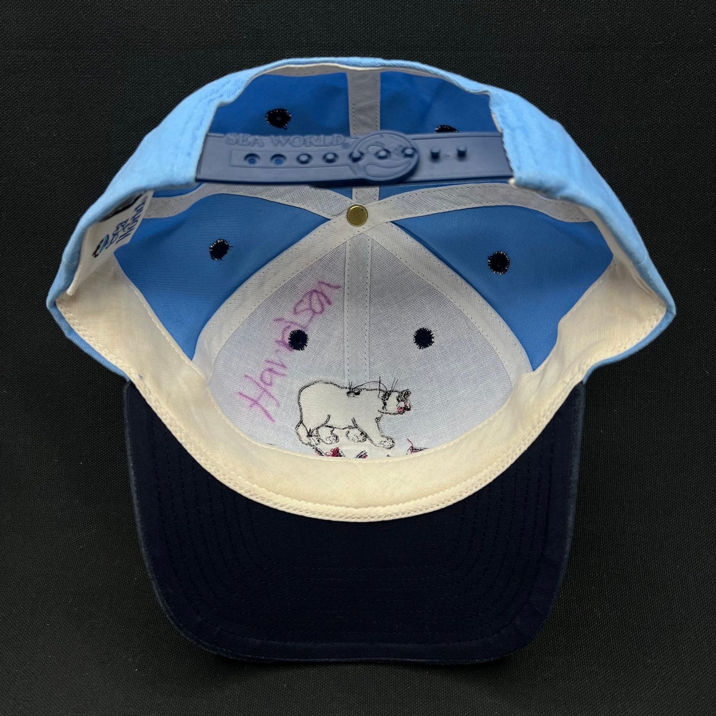 Vintage SeaWorld Polar Bear Snapback Blue Strapback Hat USA Theme Park