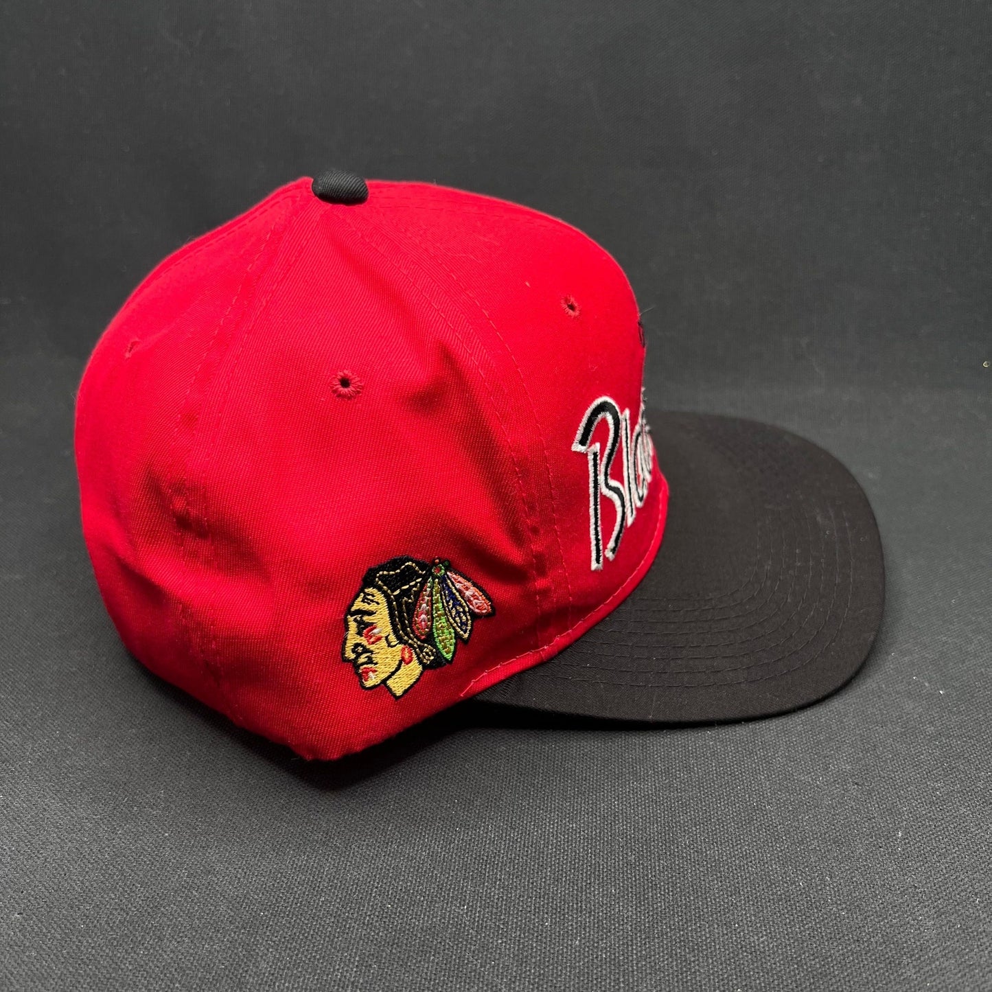 Vintage 90s Chicago Blackhawks Sports Specialties Script Snapback Hat