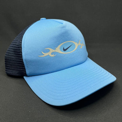 Vintage Nike Trucker Hat Blue Swoosh Spellout Snapback Y2K