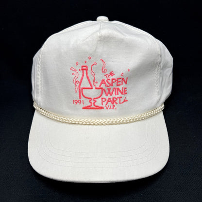 Vintage 1991 Aspen Wine Party Strapback Hat Rope Yupoong Korea