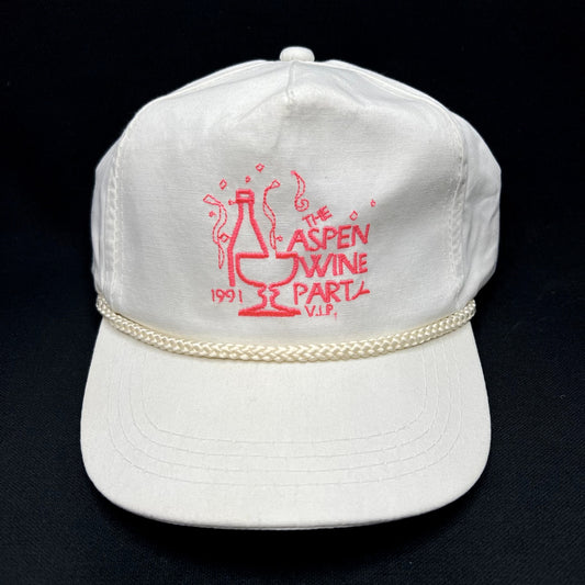 Vintage 1991 Aspen Wine Party Strapback Hat Rope Yupoong Korea