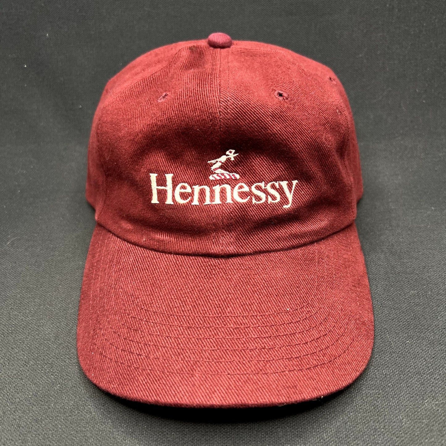 Vintage Hennessy Cognac Strapback Hat Burgundy Dad Cap Art Headwear