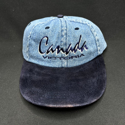 Vintage Canada Victoria Denim Snapback Hat Suede Brim Cityscape
